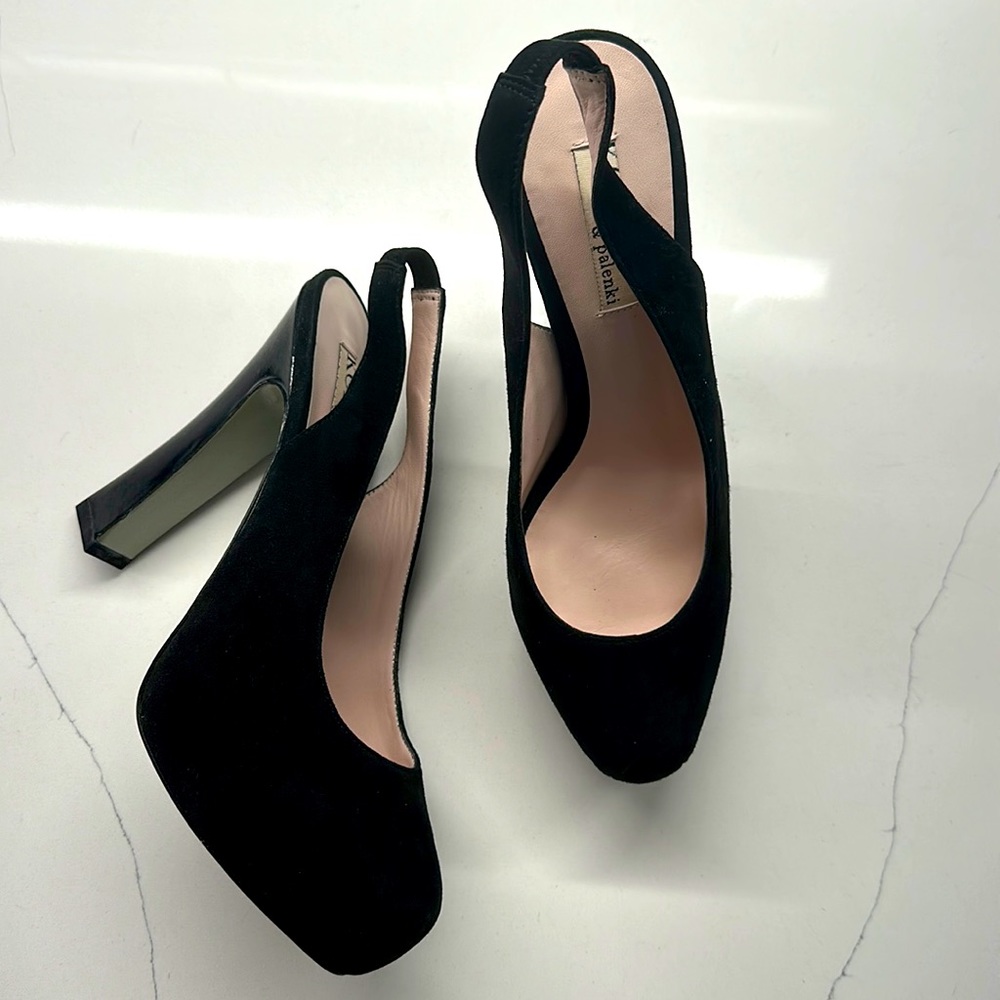 KOKO & Palenki Black Suede Sling Backs size 9